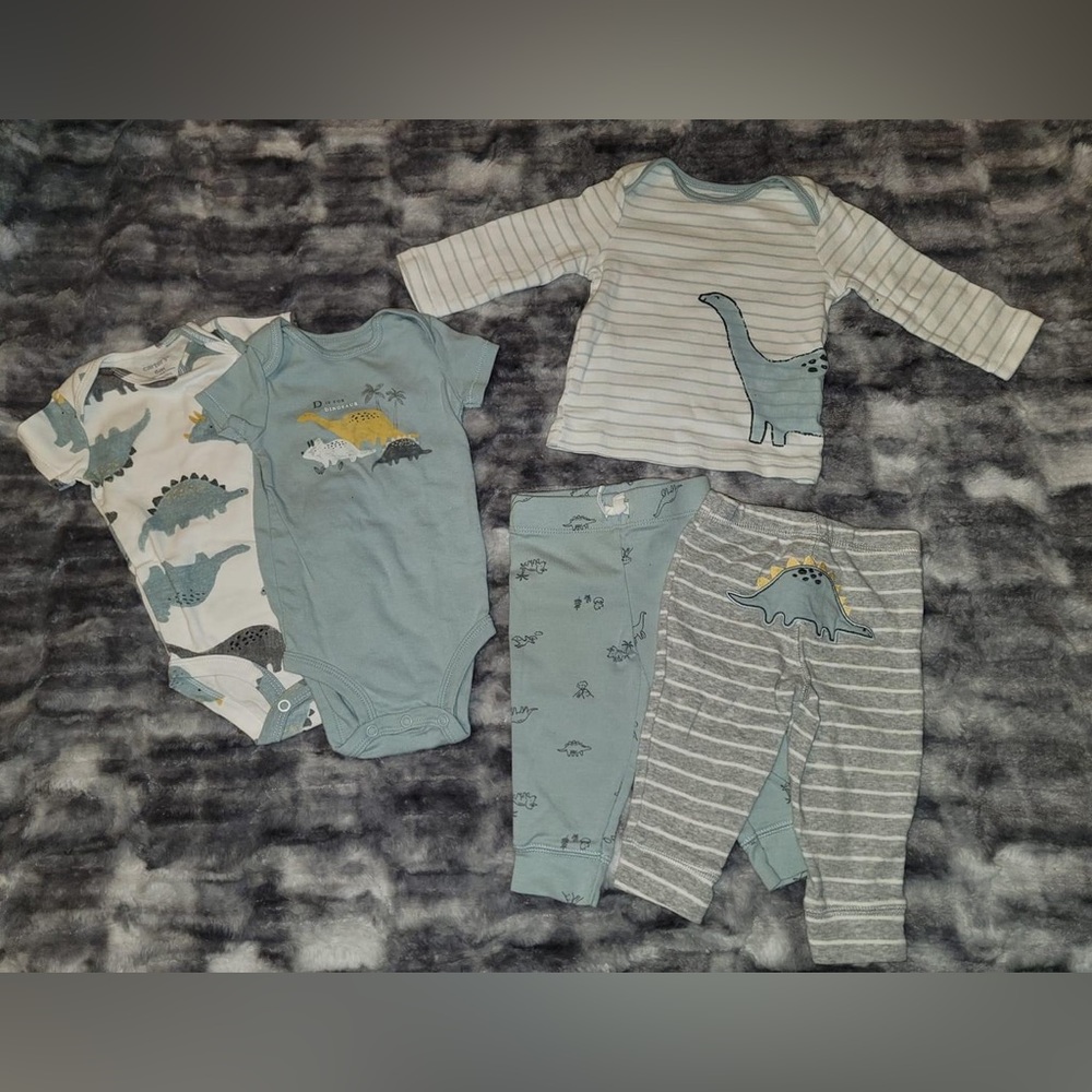 Blue Dinosaur Lot of 5 - Onesies, pants, and long sleeve - size 6 months